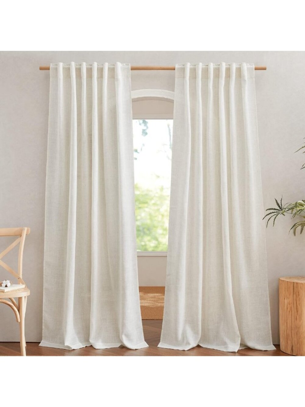 Linen Sheer Curtains 108" Long, Rod Pocket & Back Tab, Light Filtering Drapes
